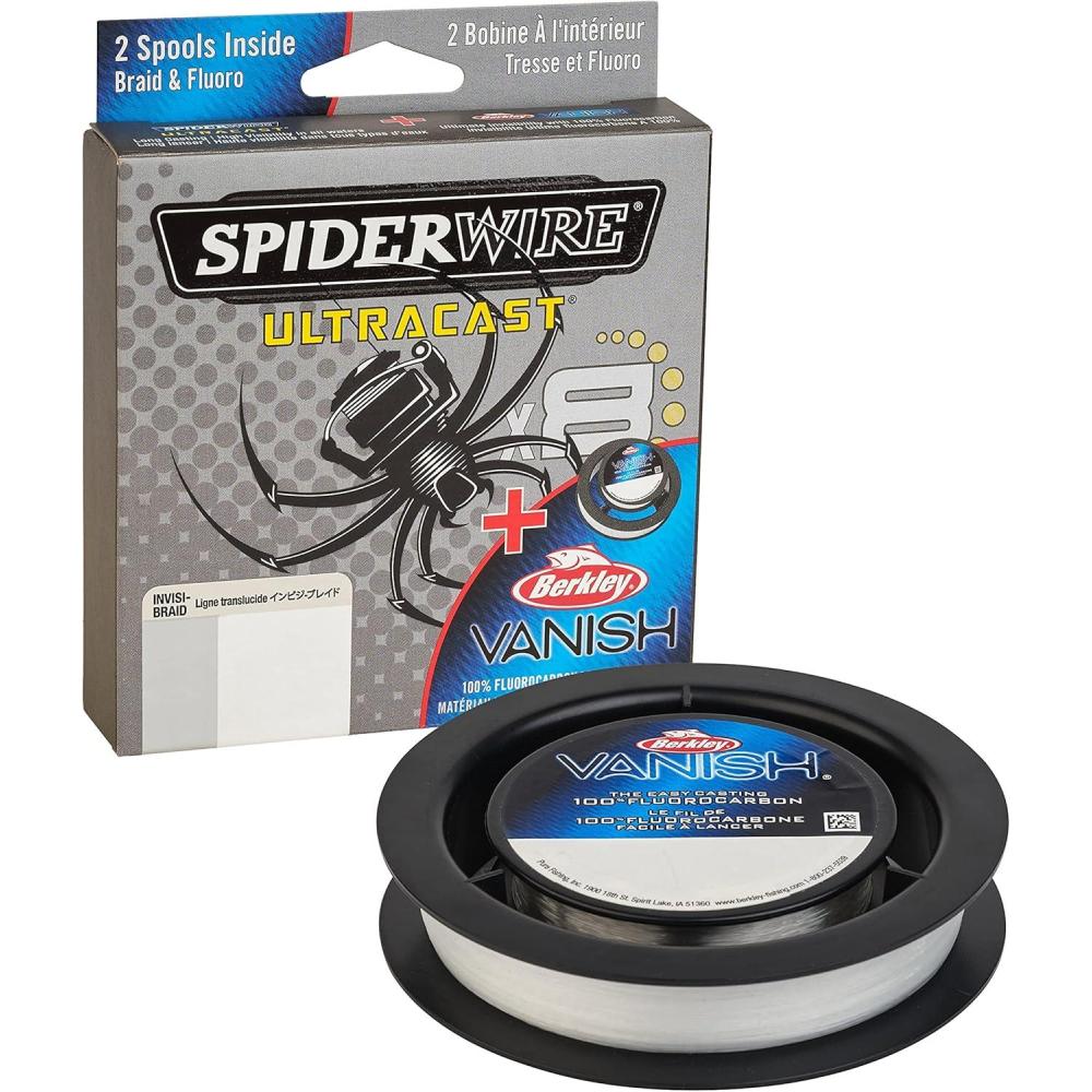 imageSpiderWire Ultracast Braid Vanish Fluorocarbon Dual Spool 20lb Translucent Braid with 40lb Clear Fluoro Leader
